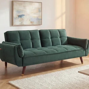 Driezitsslaapbank van groen velours GULCAN