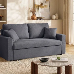 Driezits bedbank van stof INIZOR – Kleur: Antraciet Driezits bedbank van stof INIZOR – Kleur: Antraciet