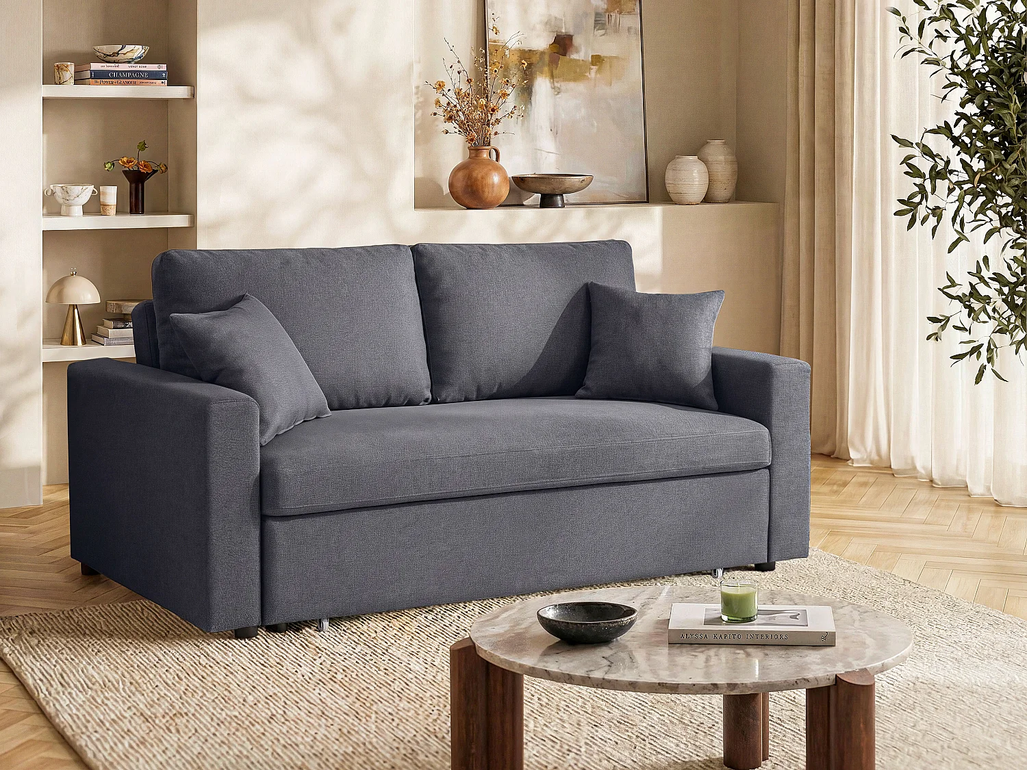 Driezits bedbank van stof INIZOR - Kleur: Antraciet