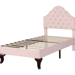 Eenpersoonsbed kinderbed 90×200 cm met lattenbodem – in hoogte verstelbaar hoofdeinde – houten bedframe – roze fluweel (zonder matras) Eenpersoonsbed kinderbed 90×200 cm met lattenbodem – in hoogte verstelbaar hoofdeinde – houten bedframe – roze fluweel (zonder matras)