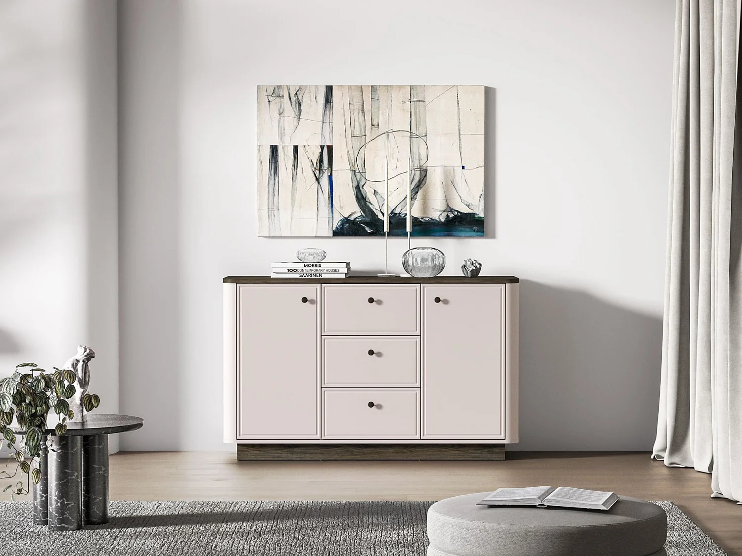 Dressoir 2-deurs – 3 laden – Kasjmier/eikenlook donker – 138 cm – VILAVIO