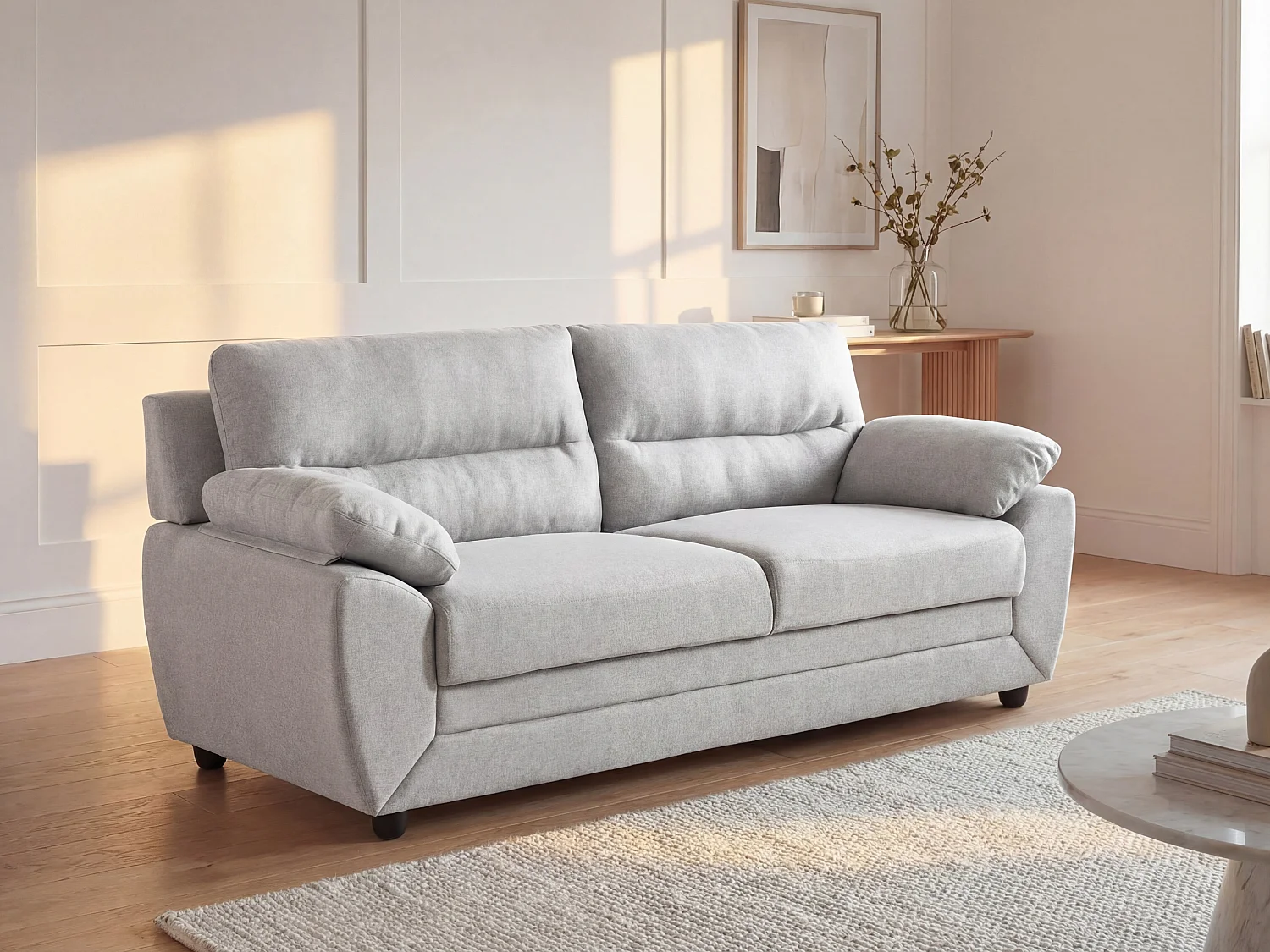 Vaste driezitsbank van beige stof met eigentijdse stijl MANOA