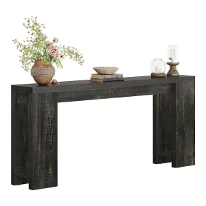 Extra lange consoletafel van 160 cm, landelijke bijzettafel voor achter de bank, zwart