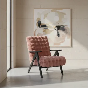 Fauteuil Capri – Bouclé Oudroze – Zwarte Poten – Modern Design Fauteuil Capri – Bouclé Oudroze – Zwarte Poten – Modern Design