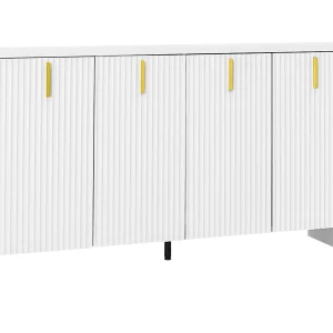 Dressoir 140x38x80 cm met verstelbare en uitneembare tussenschotten van witte spaanplaat voor de eetkamer Dressoir 140x38x80 cm met verstelbare en uitneembare tussenschotten van witte spaanplaat voor de eetkamer