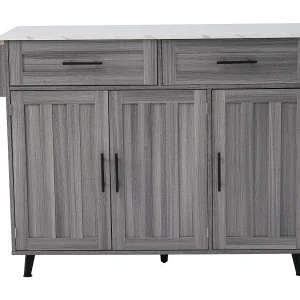 Keukeneiland 129x71x91.5 cm, neerklapbaar blad, 2 laden, verstelbare planken, 5 wielen met remmen, MDF, grijs en wit