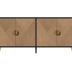 Dressoir 160x40x75 cm met MDF en spaanplaat planken in zwart en natuurlijke kleuren voor woonkamer en keuken Dressoir 160x40x75 cm met MDF en spaanplaat planken in zwart en natuurlijke kleuren voor woonkamer en keuken