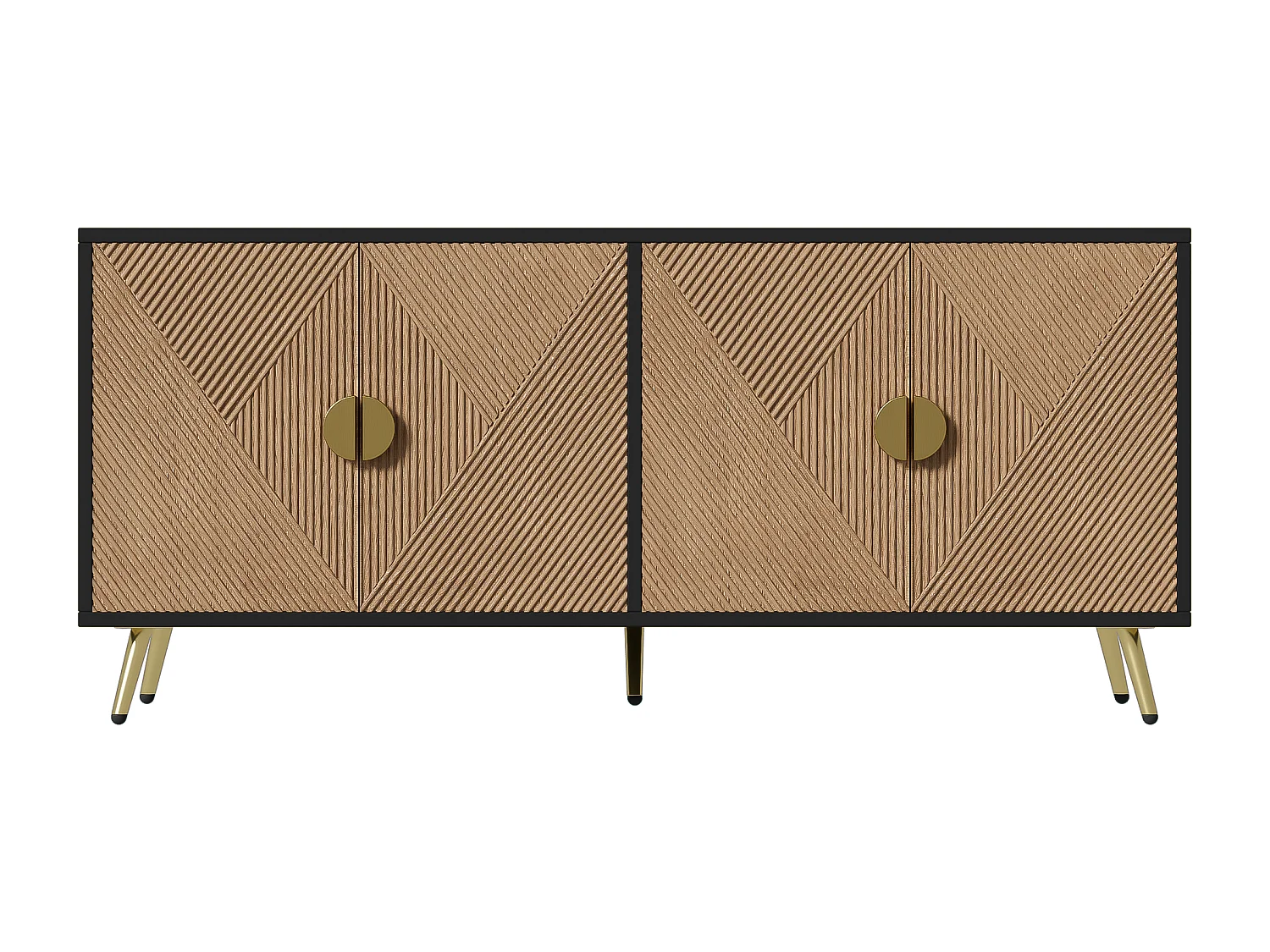 Dressoir 160x40x75 cm met MDF en spaanplaat planken in zwart en natuurlijke kleuren voor woonkamer en keuken