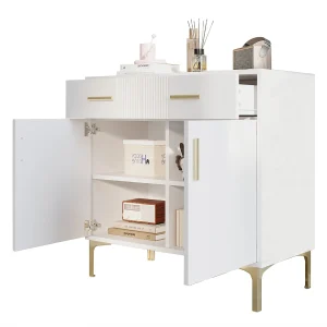 Dressoir 80x35x79,5 cm met lades en opbergkasten, spaanplaat in wit, voor woonkamer Dressoir 80x35x79,5 cm met lades en opbergkasten, spaanplaat in wit, voor woonkamer