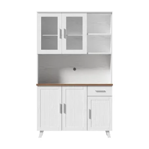 Dressoir 114,5x40x190 cm met lades en open vakken, spaanplaat, wit en natuurlijke kleuren, voor woonkamer Dressoir 114,5x40x190 cm met lades en open vakken, spaanplaat, wit en natuurlijke kleuren, voor woonkamer