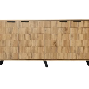 Dressoir 160,5×35,5×78 cm met verstelbare tussenschotten van spaanplaat in natuurlijke kleur voor woonkamer en keuken Dressoir 160,5×35,5×78 cm met verstelbare tussenschotten van spaanplaat in natuurlijke kleur voor woonkamer en keuken