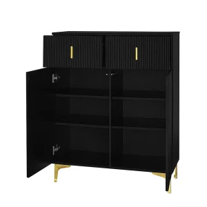 Dressoir 83x35x101 cm met verstelbare planken en lades van zwarte spaanplaat voor woonkamer/eetkamer Dressoir 83x35x101 cm met verstelbare planken en lades van zwarte spaanplaat voor woonkamer/eetkamer