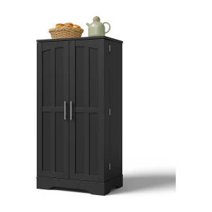 Dressoir 60x40x120,5 cm met ledverlichting, verstelbare planken en opbergruimte met dubbele deur. Gemaakt van zwart MDF, geschikt voor zowel de woonkamer Dressoir 60x40x120,5 cm met ledverlichting, verstelbare planken en opbergruimte met dubbele deur. Gemaakt van zwart MDF, geschikt voor zowel de woonkamer