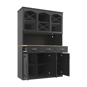 Dressoir 120x40x180 cm met LED-verlichting, drie deuren en drie lades, gemaakt van zwart MDF, voor woonkamer en eetkamer Dressoir 120x40x180 cm met LED-verlichting, drie deuren en drie lades, gemaakt van zwart MDF, voor woonkamer en eetkamer