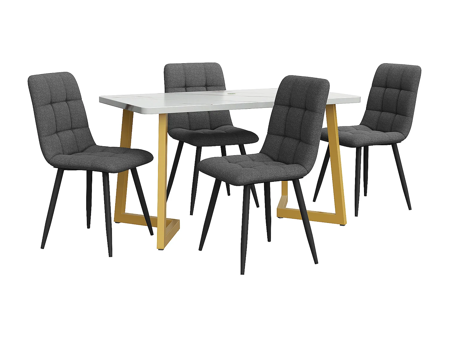 Rechthoekige eettafelset met 4 stoelen, modern ontwerp, ergonomische gevoerde stoelen, MDF, grijs
