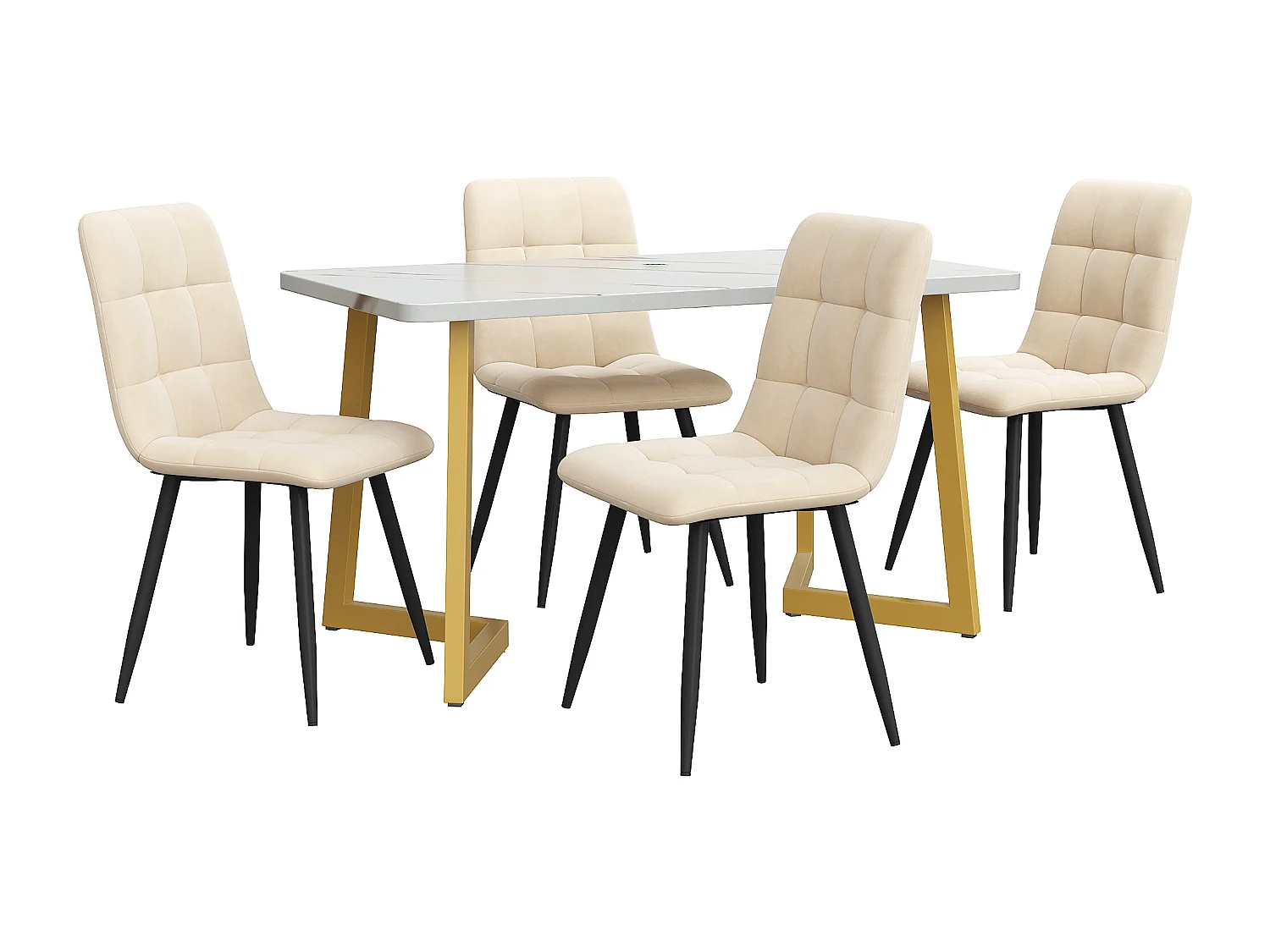 Rechthoekige eettafelset met 4 stoelen, compact ontwerp, marmerlook, MDF, beige