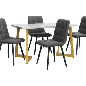Rechthoekige eettafelset met 4 stoelen, modern, ruimtebesparend, MDF, grijs Rechthoekige eettafelset met 4 stoelen, modern, ruimtebesparend, MDF, grijs
