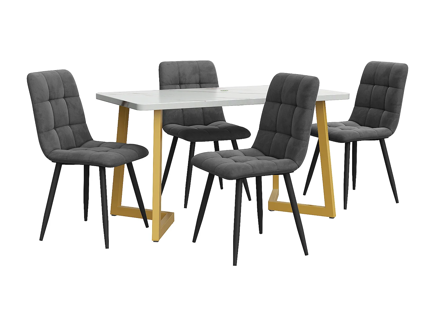 Rechthoekige eettafelset met 4 stoelen, modern, ruimtebesparend, MDF, grijs