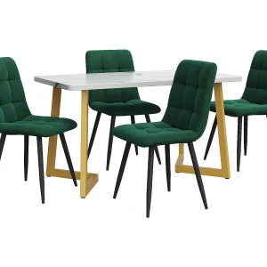Rechthoekige eettafelset met 4 stoelen, compact, decoratieve gewatteerde bekleding, MDF, groen Rechthoekige eettafelset met 4 stoelen, compact, decoratieve gewatteerde bekleding, MDF, groen
