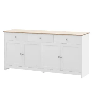 Dressoir met 4 deuren en 3 laden – opbergmeubel – houten meubel – wit (160x37x75 cm)