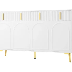 Dressoir 140x38x82 cm met lades en verstelbare tussenschotten. Gemaakt van wit MDF, geschikt voor woonkamer en keuken. Dressoir 140x38x82 cm met lades en verstelbare tussenschotten. Gemaakt van wit MDF, geschikt voor woonkamer en keuken.