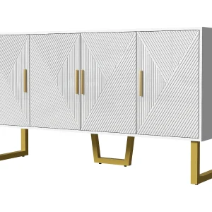 Dressoir 150x40x82 cm met verstelbare tussenschotten, gemaakt van MDF en spaanplaat in de kleur wit, voor woonkamer en keuken Dressoir 150x40x82 cm met verstelbare tussenschotten, gemaakt van MDF en spaanplaat in de kleur wit, voor woonkamer en keuken