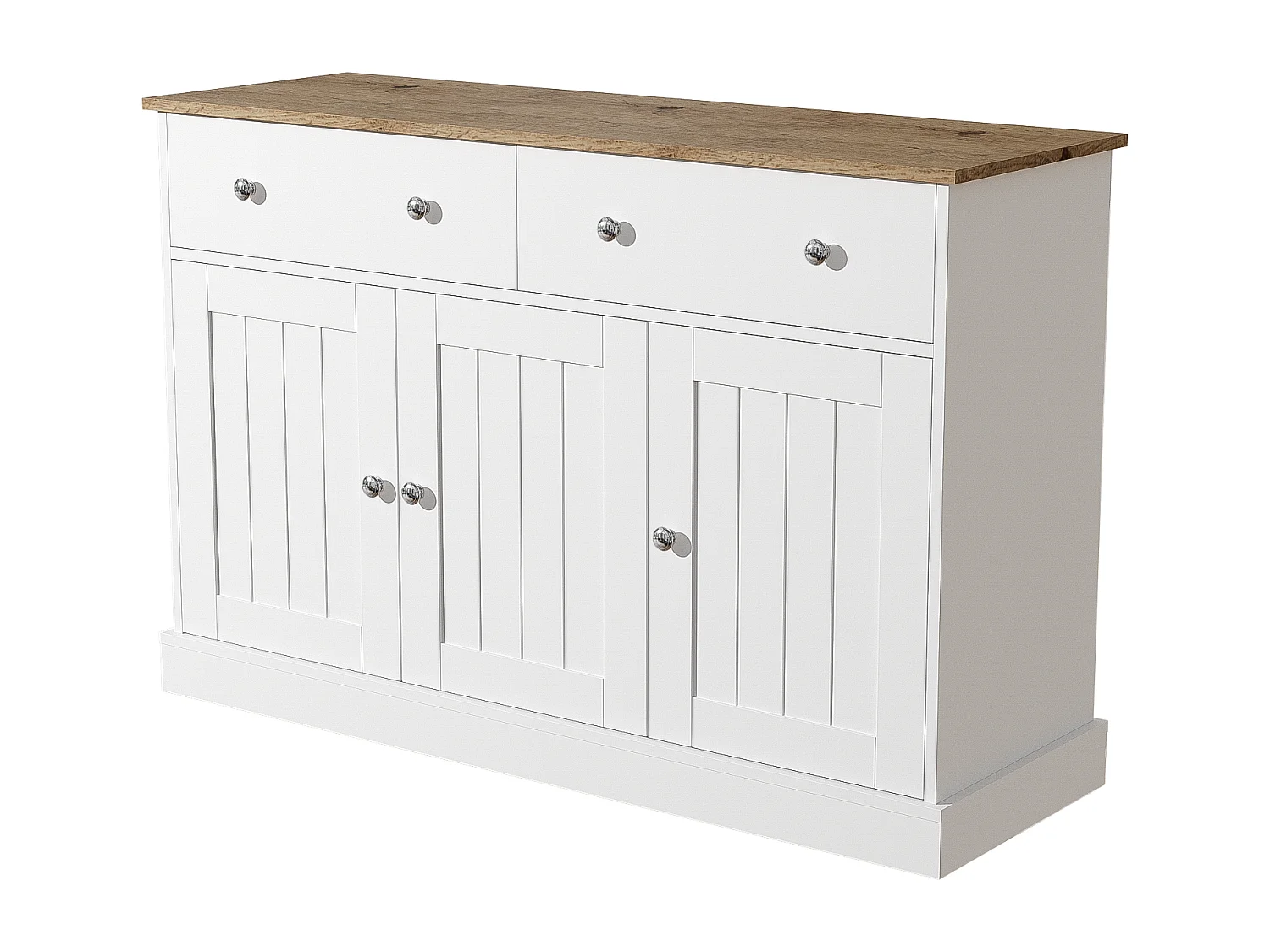 Dressoir 120x36x80,5 cm met twee lades en opbergruimte, spaanplaat in wit, voor woonkamer
