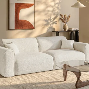 Express-vierzitsslaapbank van beige stof met textuur POGNIA Express-vierzitsslaapbank van beige stof met textuur POGNIA