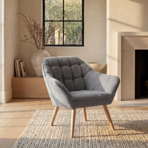 Fauteuil van grijze stof met Scandinavische stijl CASERTA Fauteuil van grijze stof met Scandinavische stijl CASERTA