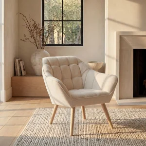 Fauteuil van beige stof met Scandinavische stijl CASERTA Fauteuil van beige stof met Scandinavische stijl CASERTA