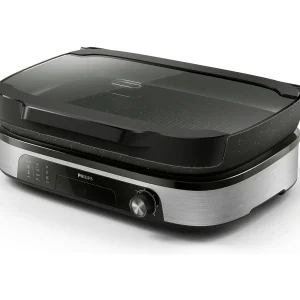 Elektrische Philips HD6212/90 plancha met roker, glazen deksel, 5 temperatuurinstellingen, 2400W – rokerige smaken en perfecte grillgerechten Elektrische Philips HD6212/90 plancha met roker, glazen deksel, 5 temperatuurinstellingen, 2400W – rokerige smaken en perfecte grillgerechten