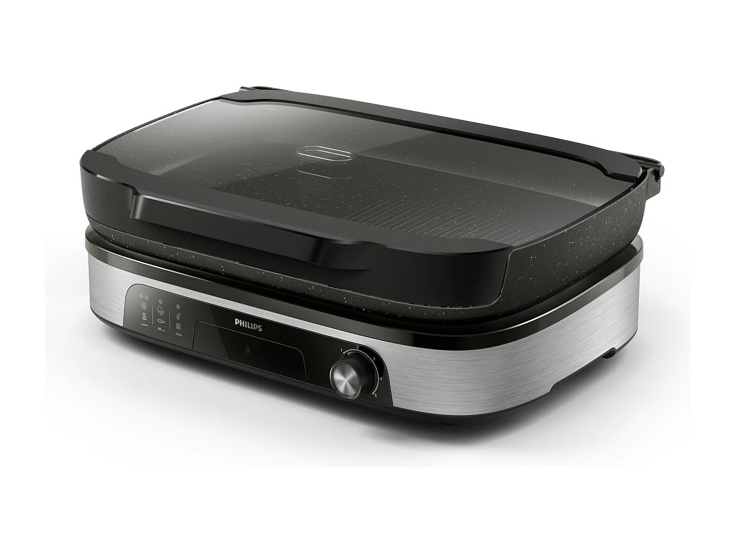 Elektrische Philips HD6212/90 plancha met roker, glazen deksel, 5 temperatuurinstellingen, 2400W – rokerige smaken en perfecte grillgerechten