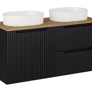 Ensemble VANO 120cm : meubel onder wastafel met lades en kastjes + blad voor wastafel + twee opbouwwastafels met groeven Ensemble VANO 120cm : meubel onder wastafel met lades en kastjes + blad voor wastafel + twee opbouwwastafels met groeven