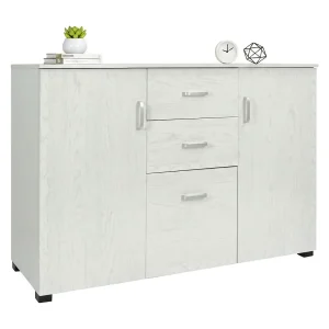 Dressoir 0, Modern buffet met 3 deuren en 2 laden, Lineair dressoir met planken, Made in Italy, 120x40h83 cm, Gebleekt eiken Dressoir 0, Modern buffet met 3 deuren en 2 laden, Lineair dressoir met planken, Made in Italy, 120x40h83 cm, Gebleekt eiken