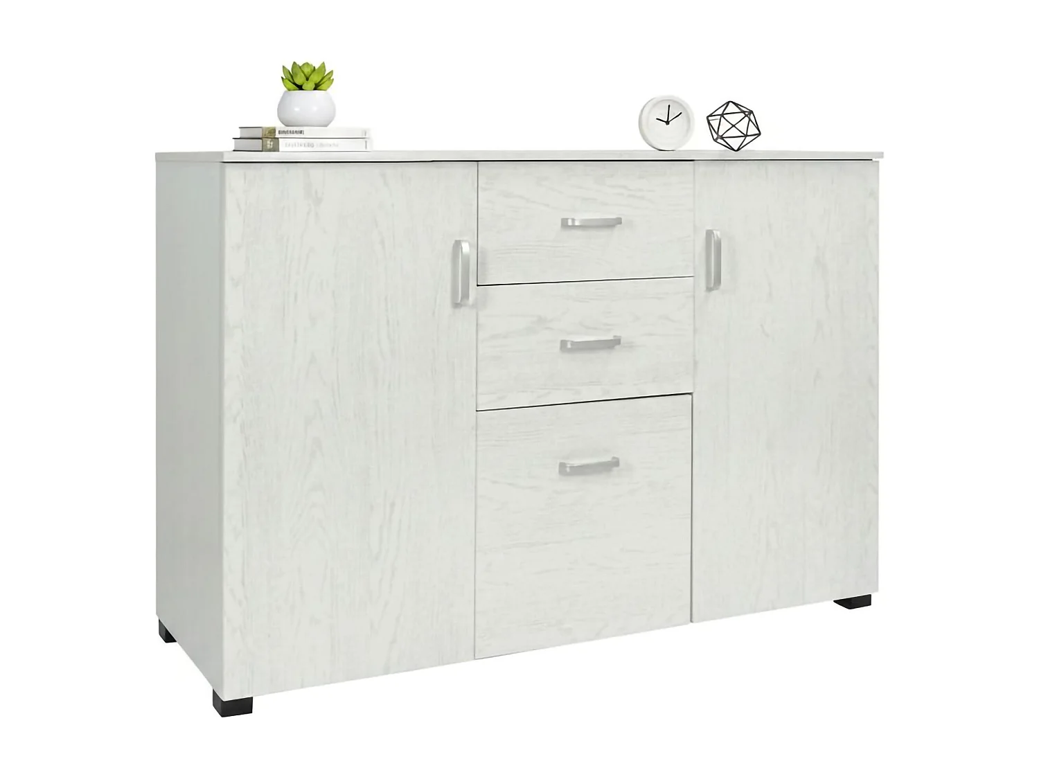 Dressoir 0, Modern buffet met 3 deuren en 2 laden, Lineair dressoir met planken, Made in Italy, 120x40h83 cm, Gebleekt eiken