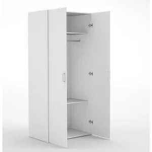 Dscuffe Kledingkast met 2 deuren, Slaapkamermeubel, Inloopkast, Kledingkast, 77×49 h175 cm, Wit