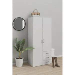 Dscurt Kledingkast met 2 deuren, Slaapkamermeubel, Inloopkast, Kledingkast, 77×49 h175 cm, Wit