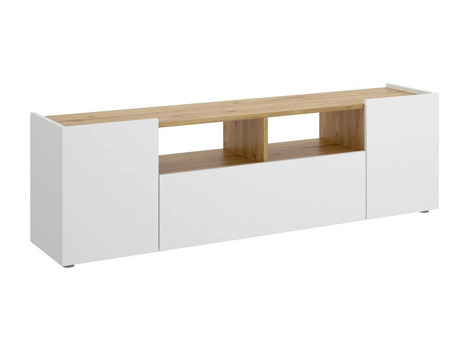 Dmora Tv-kast Etna 34,7x141,7x43,8h cm Wit, 2 Planken, 2 Vakken, 3 Deuren