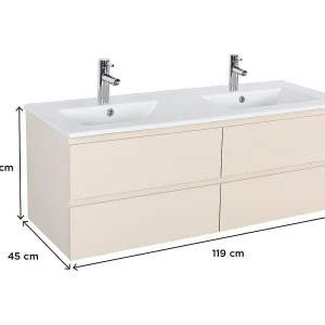 Dubbele wastafel van 120 cm met keramisch blad en SORRENTO kranen Dubbele wastafel van 120 cm met keramisch blad en SORRENTO kranen