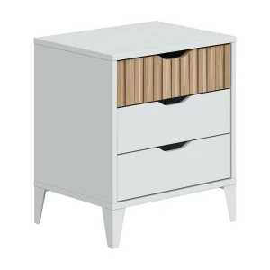 Dzoe nachtkastje, Lage ladekast, Nachtkastje, Bedplank, 44×33 h50 cm, Wit en Eiken