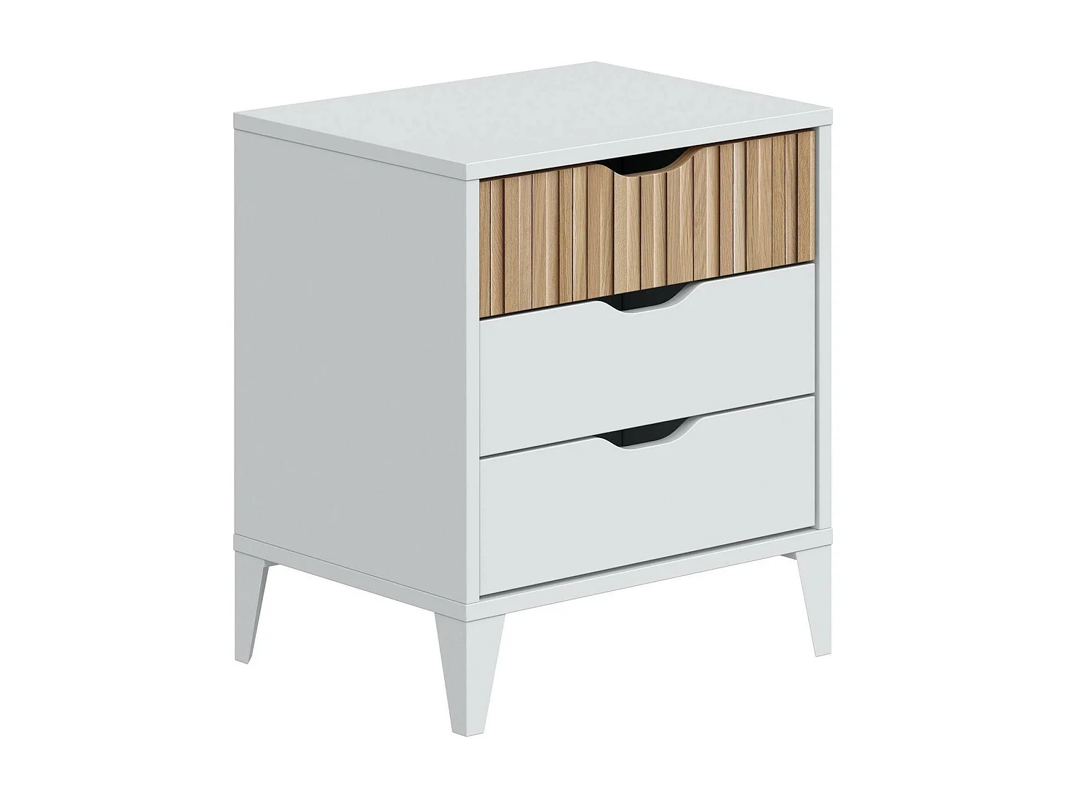 Dzoe nachtkastje, Lage ladekast, Nachtkastje, Bedplank, 44x33 h50 cm, Wit en Eiken