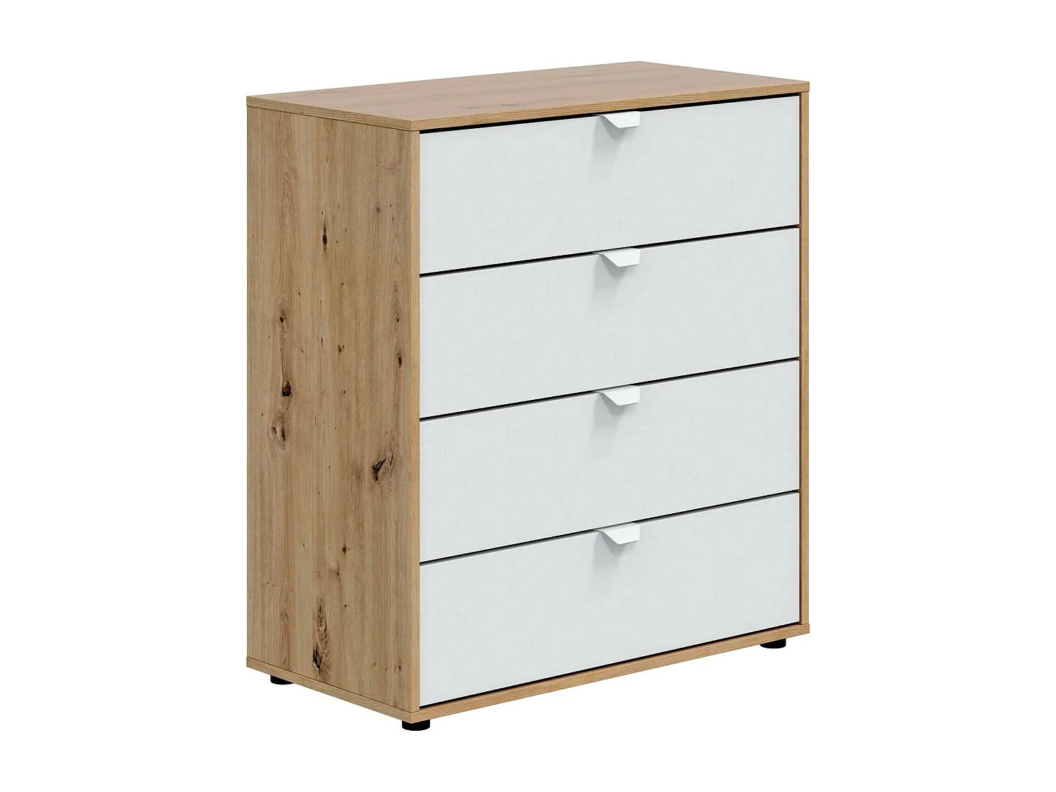 Dzigon nachtkastje, Laag dressoir, Nachtkastje, Bedplank, 78x40 h86 cm, Wit en Knot Eiken