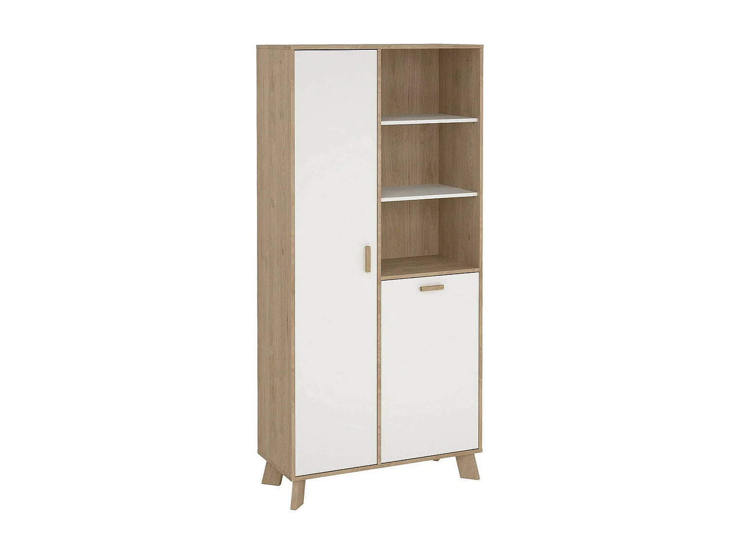 Dvarrell vitrinekast, Vitrinekast, Multifunctionele vitrinekast, Woonkamerdressoir, 89x40 h188 cm, Eiken en Wit