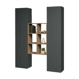 Dmora Dressoir Franco 30x40x180h cm Antraciet Zwart 14 Planken 16 Vakken, Dressoir 2 Deuren Gemaakt in Italië Dmora Dressoir Franco 30x40x180h cm Antraciet Zwart 14 Planken 16 Vakken, Dressoir 2 Deuren Gemaakt in Italië