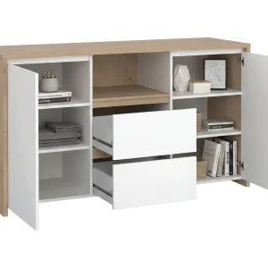 Dsalva dressoir, Woonkamerbuffet, Woonkamerdressoir, Keukenkast, 149×48 h84 cm, Eiken en Wit Dsalva dressoir, Woonkamerbuffet, Woonkamerdressoir, Keukenkast, 149×48 h84 cm, Eiken en Wit