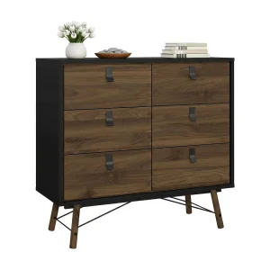 Drossitt dressoir, Woonkamerbuffet, Woonkamerdressoir, Keukenkast, 102×40 h95 cm, Zwart en Walnoot Drossitt dressoir, Woonkamerbuffet, Woonkamerdressoir, Keukenkast, 102×40 h95 cm, Zwart en Walnoot