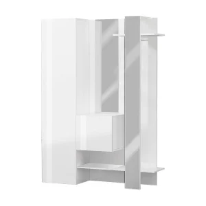 Entree mobielDcriscion, Multifunctionele 2-deurs kast, Wandkapstok met 2 spiegels, 140x35h190 cm, Wit Entree mobielDcriscion, Multifunctionele 2-deurs kast, Wandkapstok met 2 spiegels, 140x35h190 cm, Wit