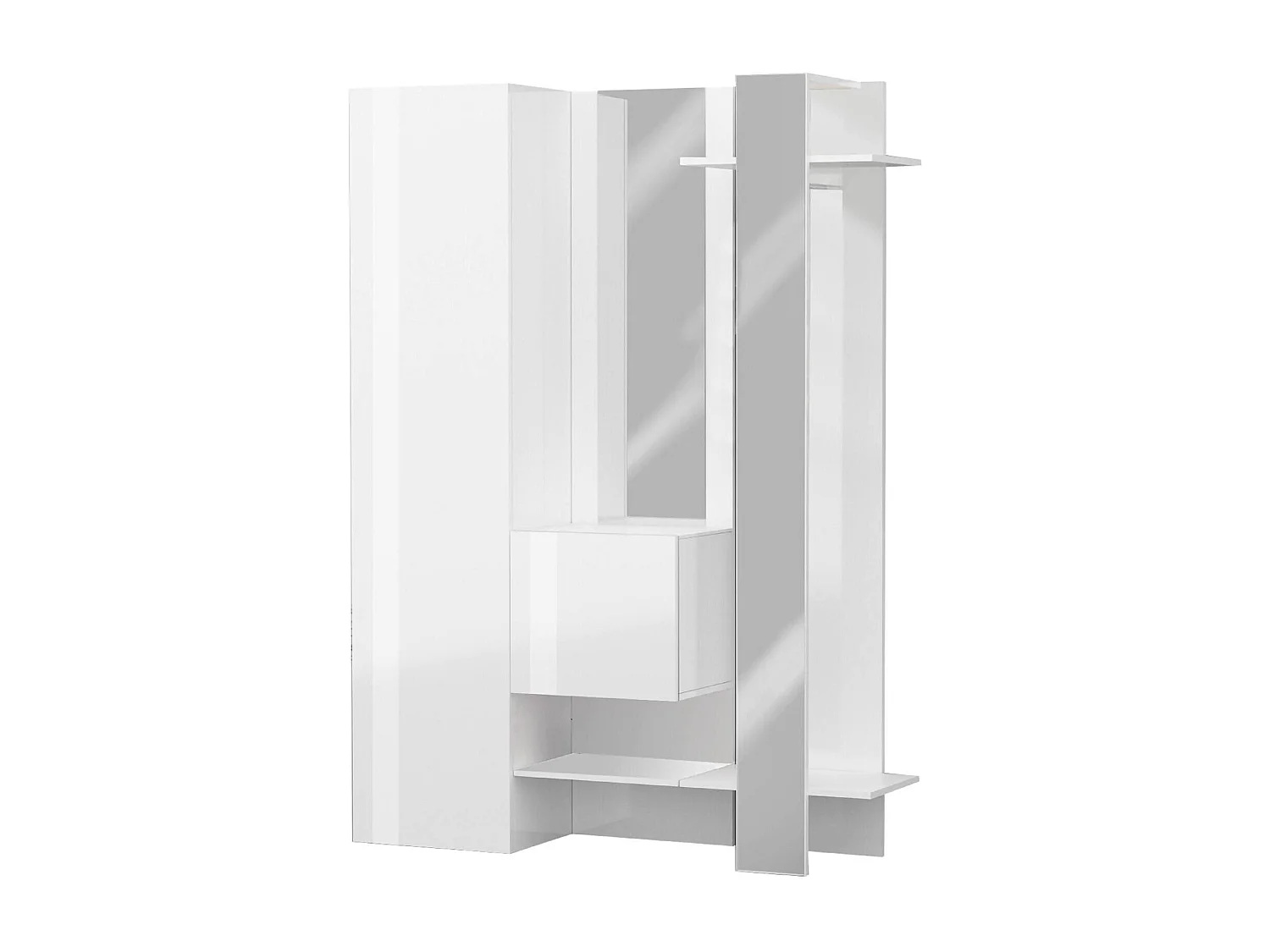 Entree mobielDcriscion, Multifunctionele 2-deurs kast, Wandkapstok met 2 spiegels, 140x35h190 cm, Wit