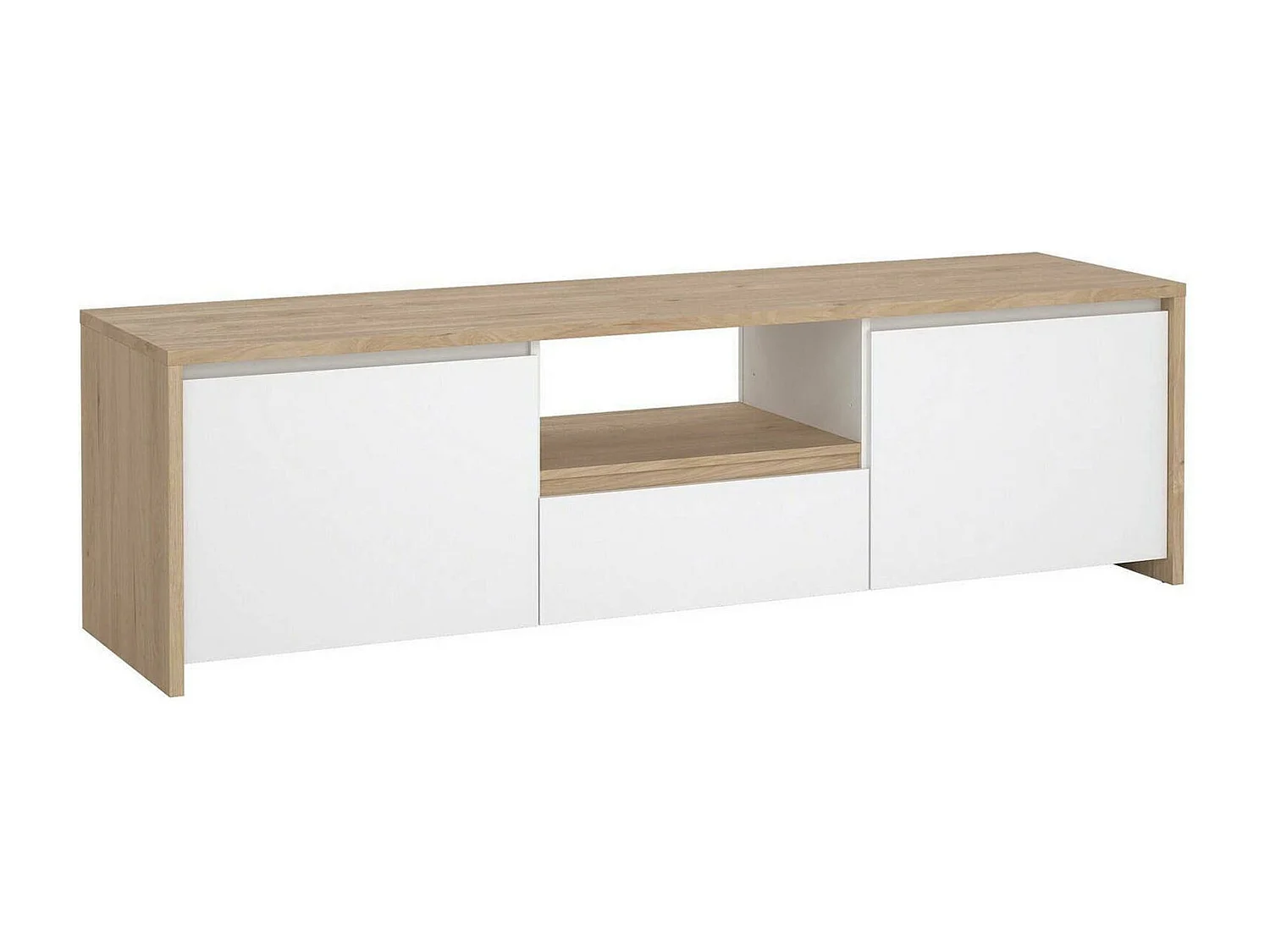 Dtessior TV-meubel, Woonkamerdressoir, Lage tv-kast, Voorzien van wandbasis, 179x48 h52 cm, Eiken en Wit