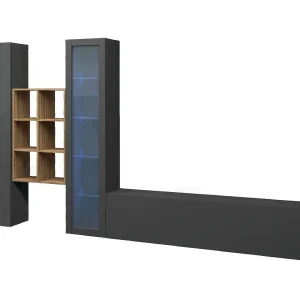 Dmora Wandmeubel Eugenio 30x320x180h cm Antraciet 15 Planken, Klapdeuren en Draaideuren, 3 Deuren Made in Italy Dmora Wandmeubel Eugenio 30x320x180h cm Antraciet 15 Planken, Klapdeuren en Draaideuren, 3 Deuren Made in Italy